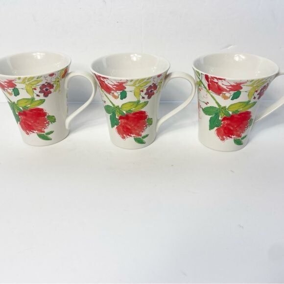 Set Of 3 222 Fifth Fleuriete Latte Mugs 14 Oz Fine China Floral Coffee Tea Cups - Picture 3 of 8